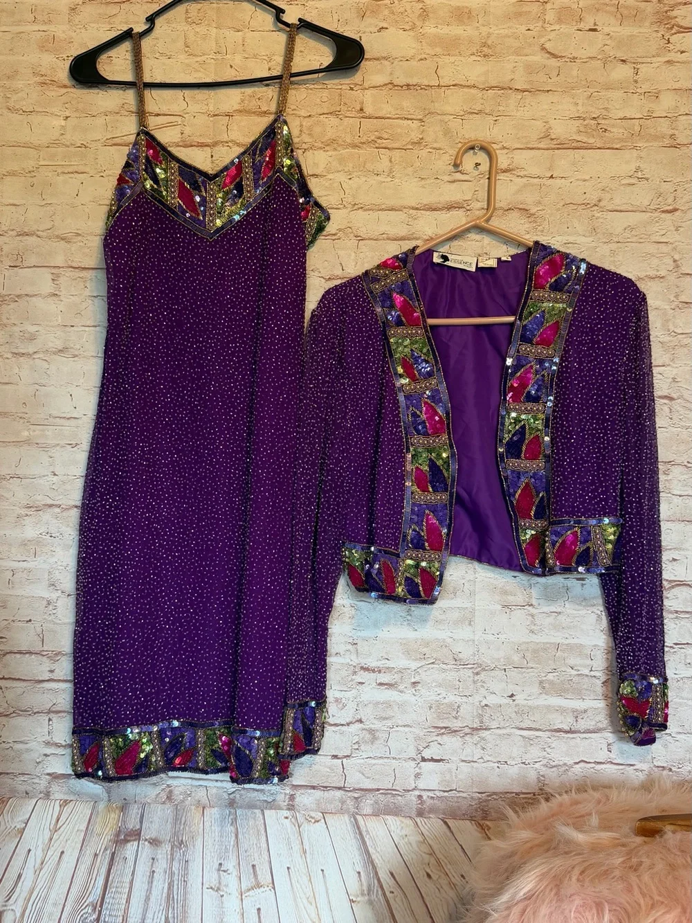 Essence by mail 100% silk hand beaded two piece dress set size 6